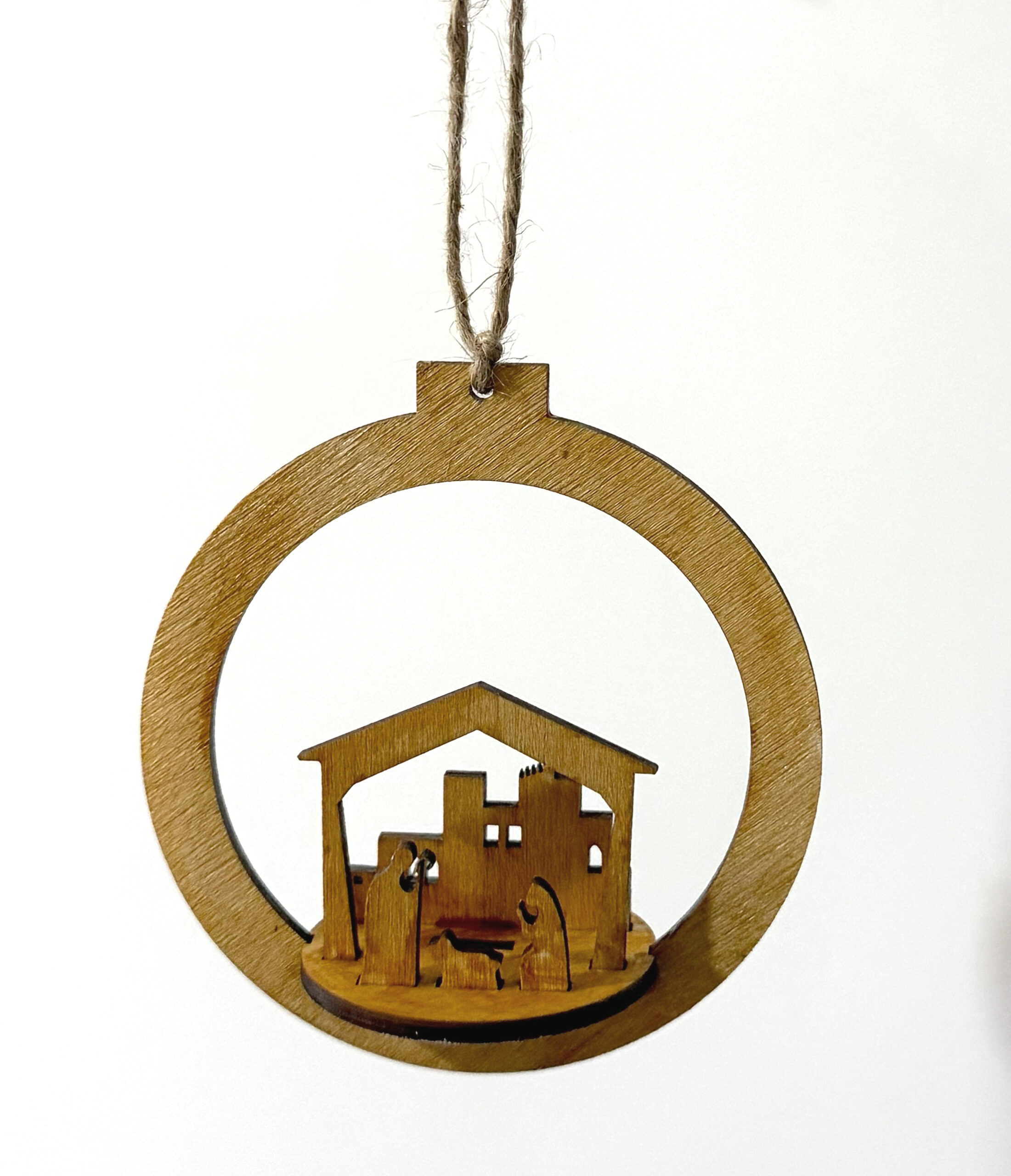 bola de Navidad de madera portal de belén