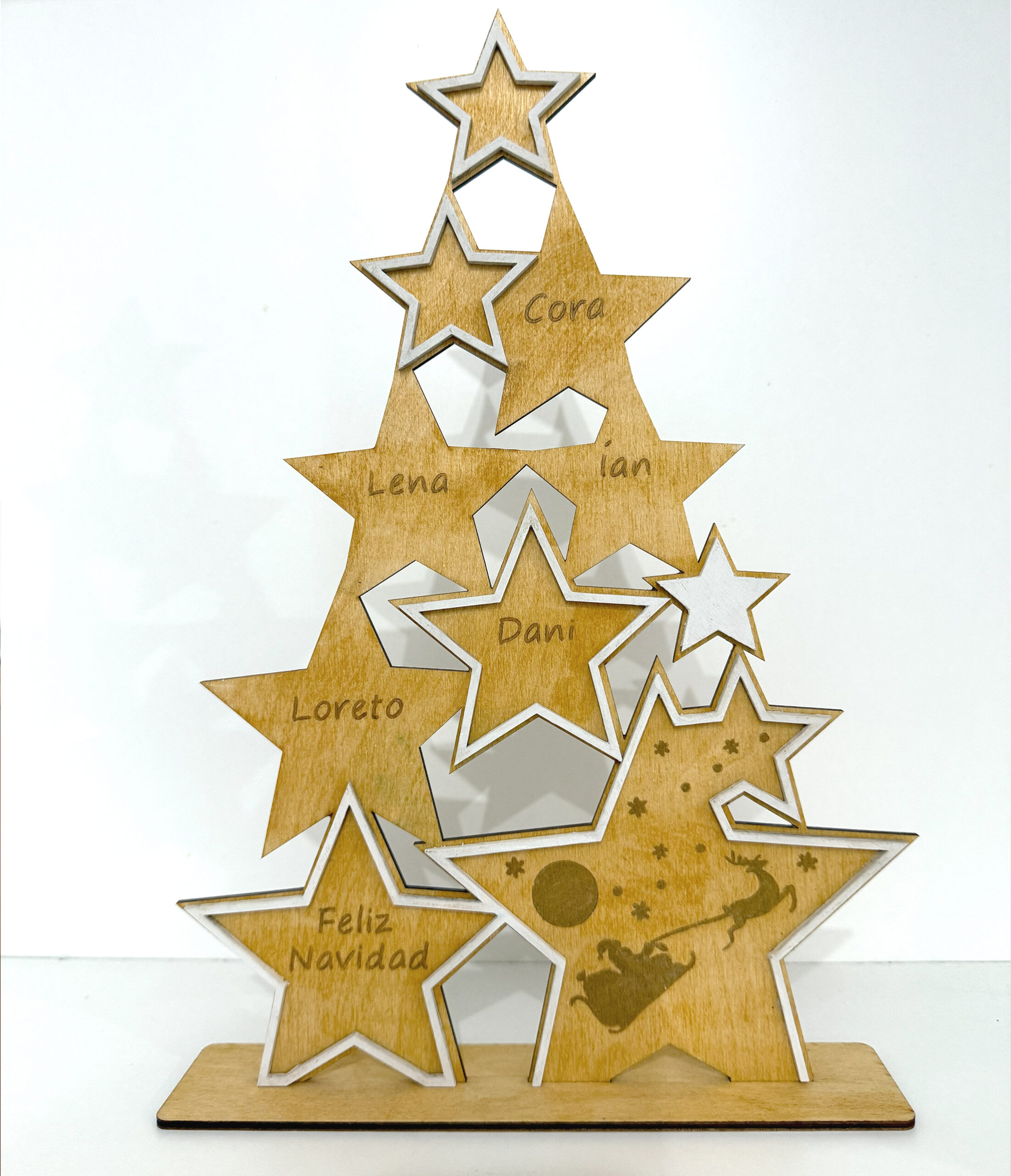 árbol de Navidad personalizado con estrellas de madera