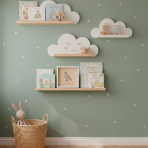 cuadro con nombre y animal bordado en habitación infantil